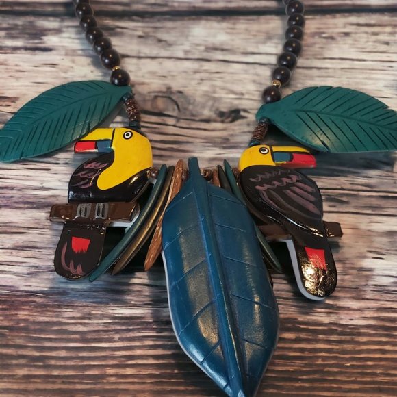 Blake Necklace Made from Wood and Beads 16in - Picture 1 of 3